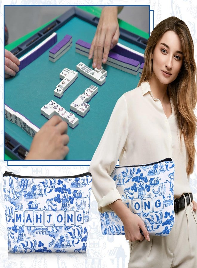 Booson American Mahjong Bag Blue White Floral Tile Carrying Bag Soft Thickened Storage Case with Zipper Inner Pocket 13 x 7.8 x 3.2 Inches - Image 5